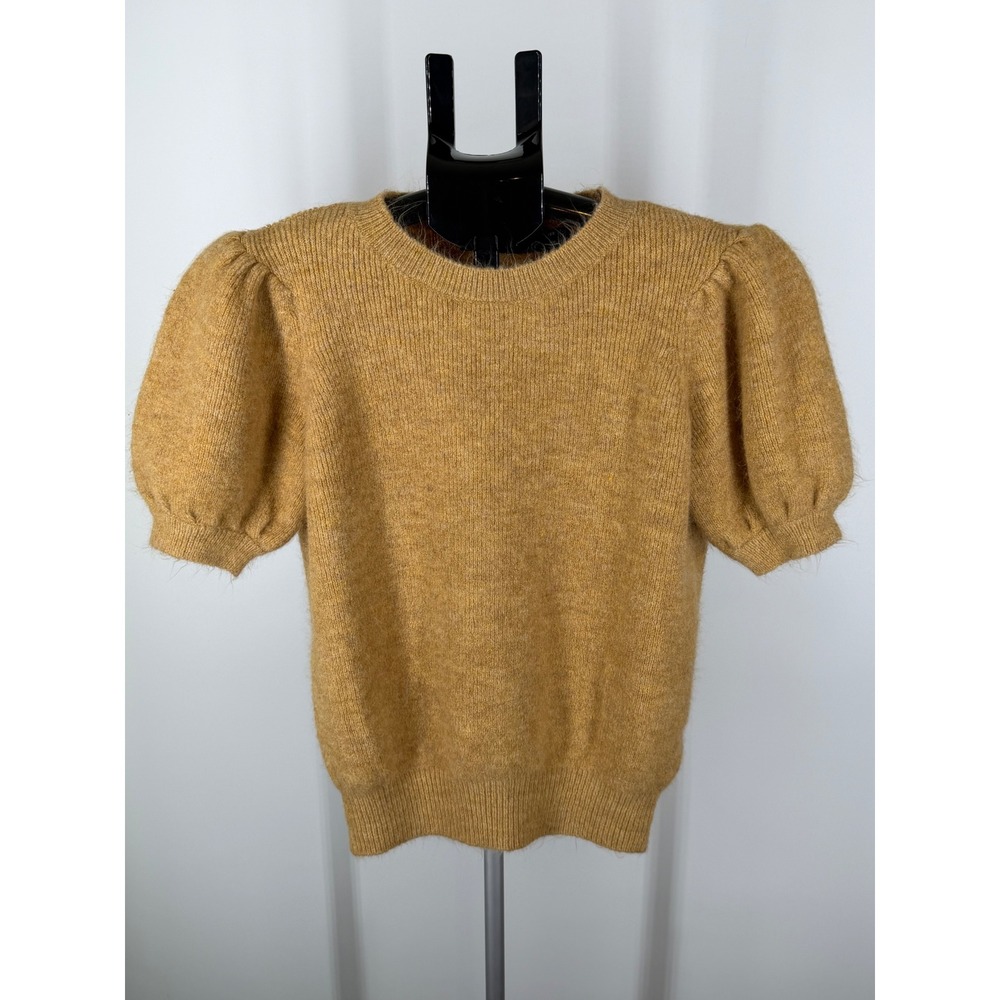 Vero Moda Puff Short Sleeve Blouse Mustard Yellow Knit Sweater Top M